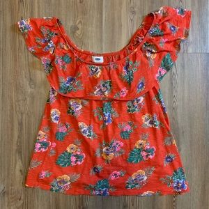 Red Floral Old Navy Ruffled Sleeve Tank Top